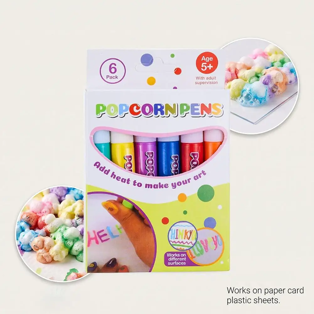 Popcorn-Stifte Puffy 3D-Kunst DIY Bubble Popcorn Zeichenstift Kinder Mal- und Farbstift Kreativer Marker-Stift 6/12 Farben – Detail 18