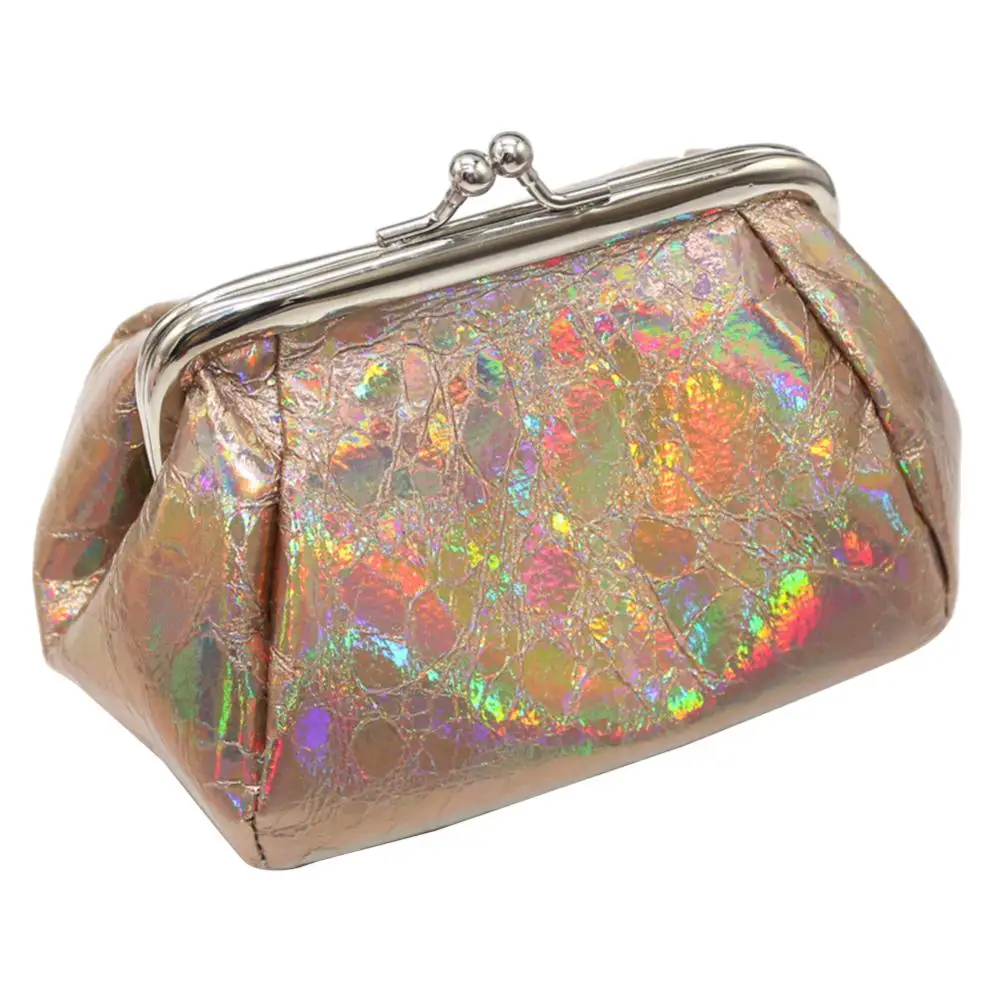 Portamonete donna moda portamonete colorato Lady Laser Holographic Kiss Lock pochette portamonete piccolo portamonete quadrato