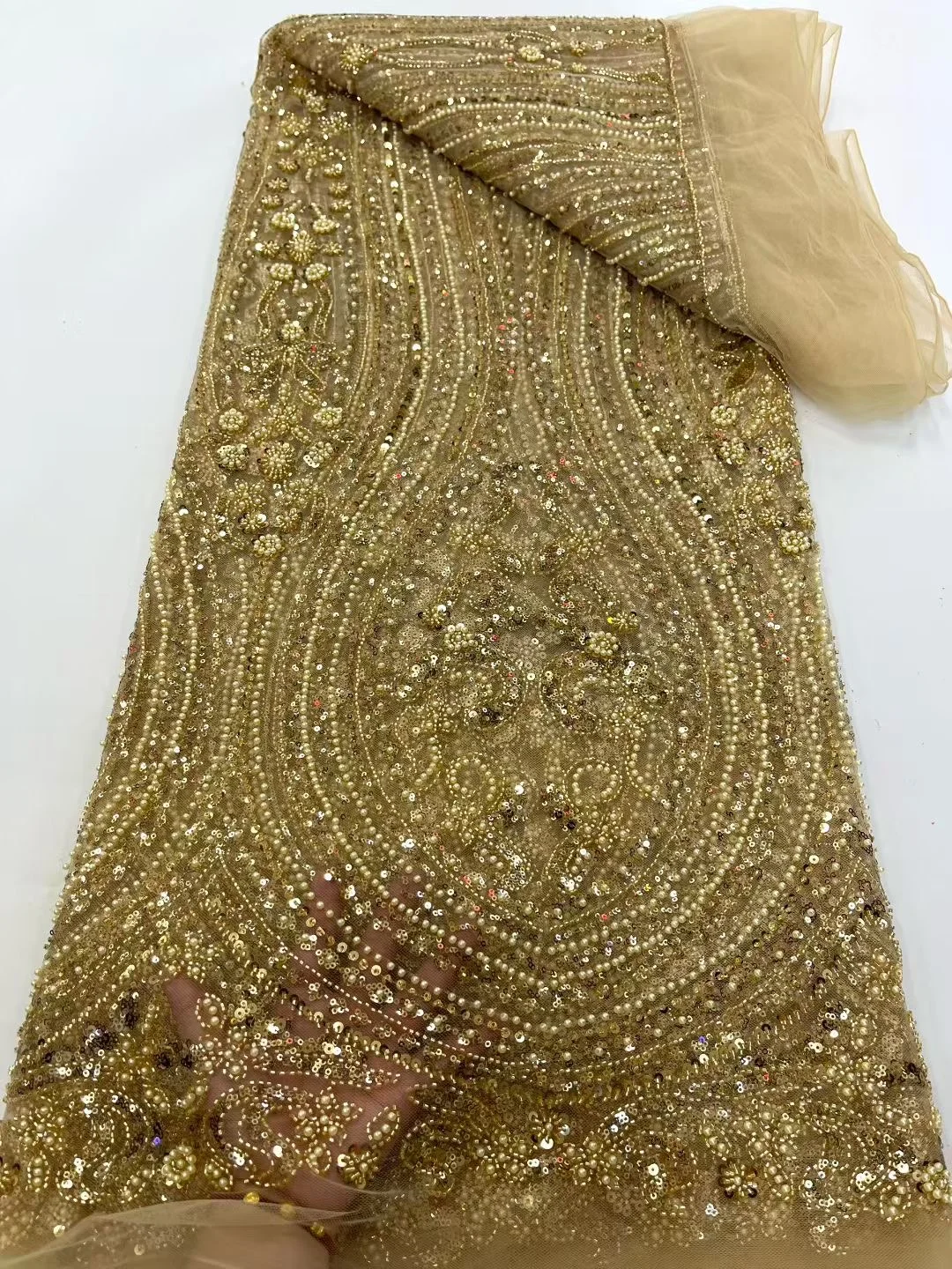 2026 African Beaded Groom Lace Fabric High Quality French Mesh with Sequins Nigerian Wedding Dress Fabric for Sewing
