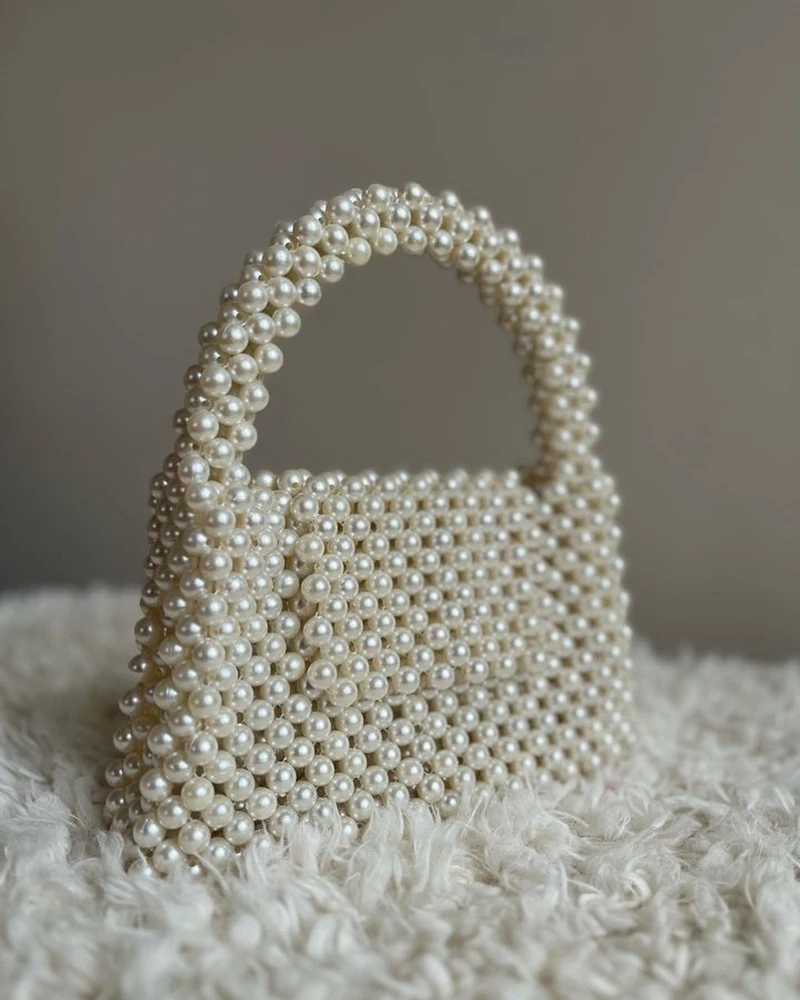 Pearl bead bag designer brand Acrylic stone box tote handbag women handmade party purse 2023 summer new