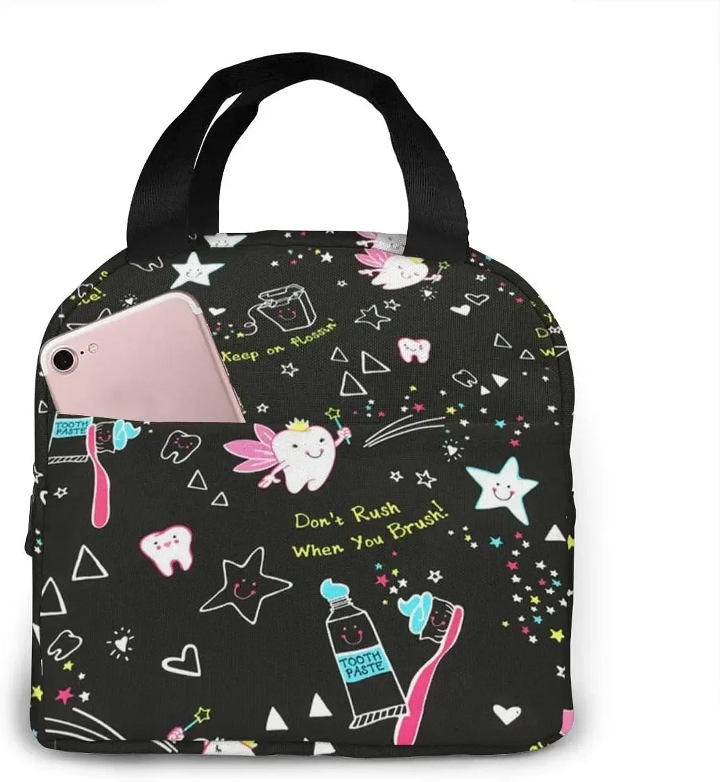 Tooth Print Lunch Bag for Women Girls Kids Insulated Picnic Pouch Thermal Cooler Tote Cute Bag