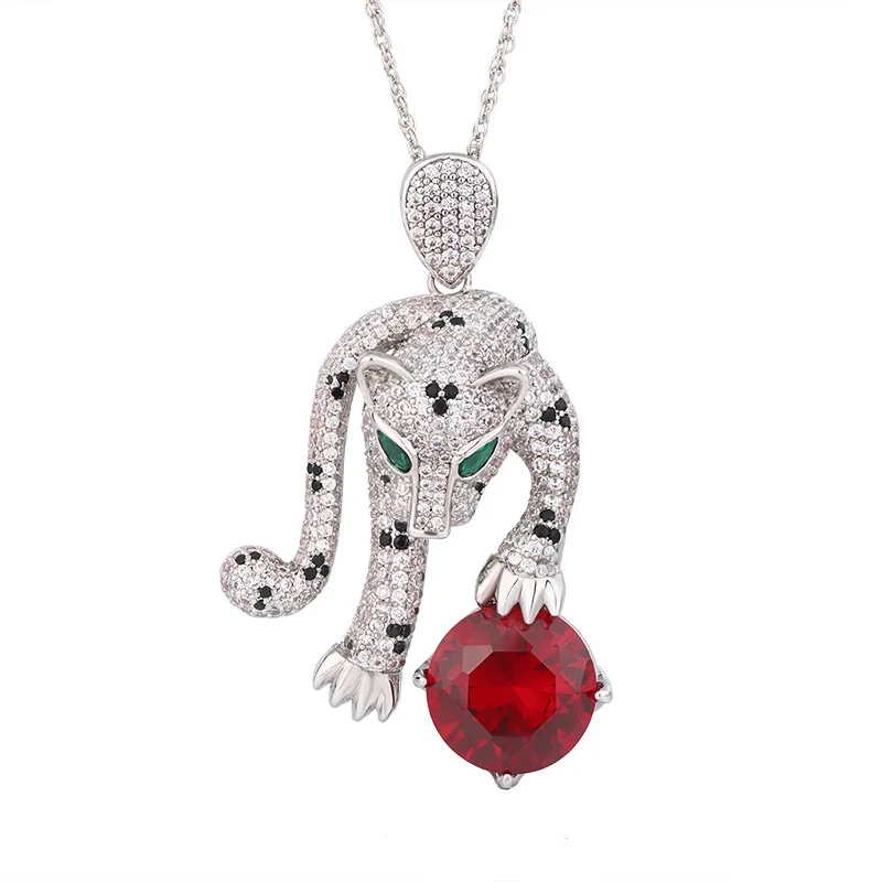 Synthetic Ruby Pendant Necklace for Men and Women Luxury 5A Grade 16mm Red Zircon Neck Chain Fashion Jewelry Accessories