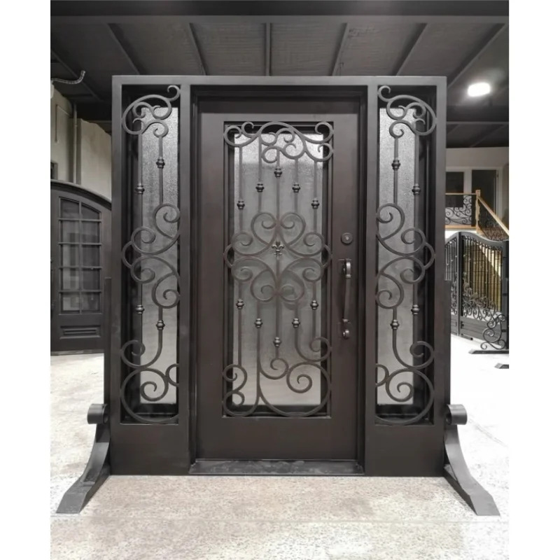 

Входная дверь из кованого железа во французском стиле с индивидуальной отделкой, уличная, водонепроницаемая, с автоматическим открыванием, готовая к установке