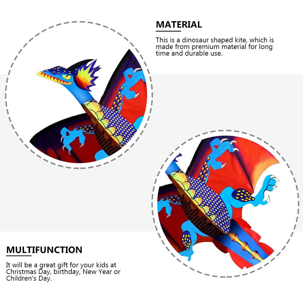 1 conjunto de pipa de dinossauro 3D cauda longa fácil de voar ao ar livre colorido design sem moldura pipa de dinossauro para crianças