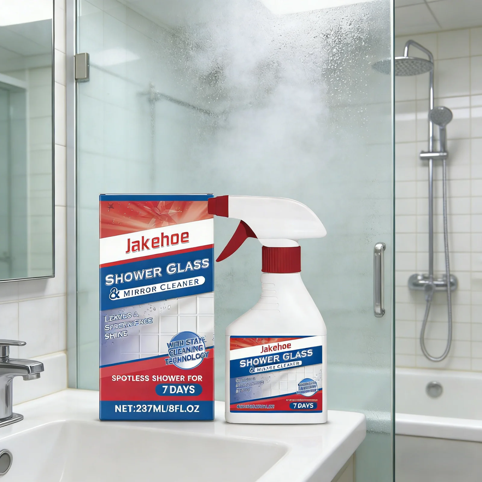 Jakehoe Shower Glass Cleaner Remove Scale Reduce Stain Deposition Anti Fog Long Lasting Fragrance Mild Bathroom Cleaner 237ml