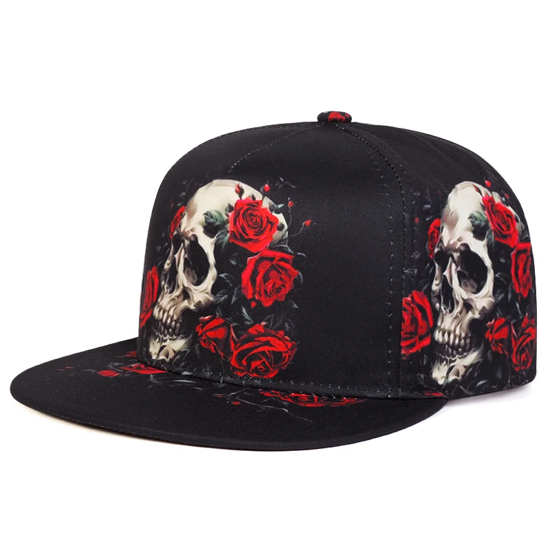 2025 Creative New Flat brimmed Hat Printed Skeleton Street Personalized HipHop Hat Daily Decoration Sunshade Baseball Hat Unisex