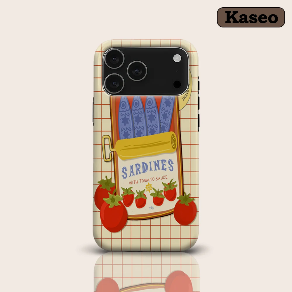 Funda Magnética para Teléfono con Diseño de Sardinas en Salsa de Tomate para iPhone 17 16 15 14 13 Pro Max Plus, Funda Resistente de Una o Dos Capas