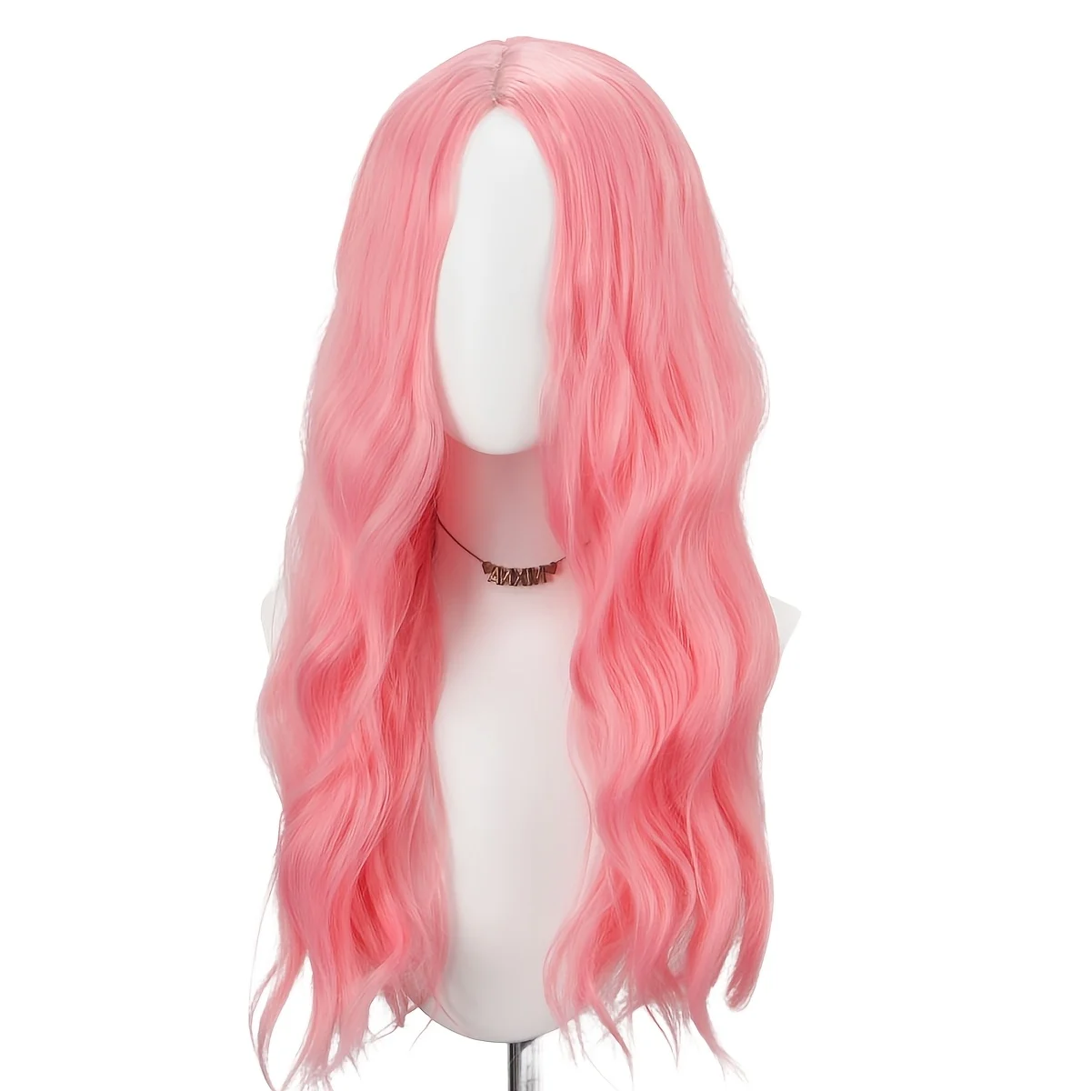 Parrucca da donna rosa con grande onda di San Valentino, parrucca sintetica lunga riccia di alta qualità