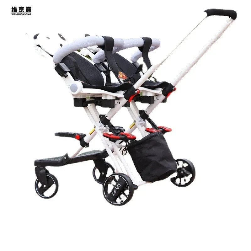 The twin baby-walking artifact can sit on a two-way folding portable trolley with shock-proof and high view.