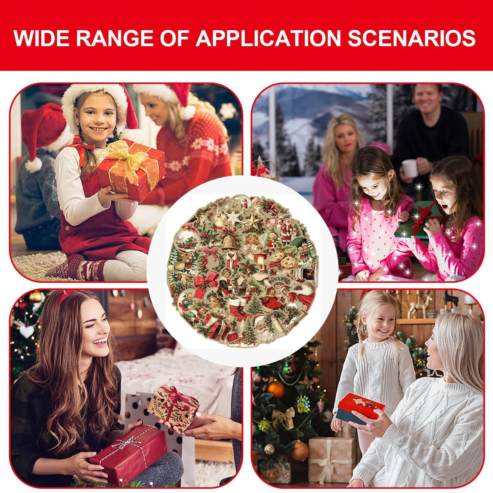 50Pcs/set self-adhesive Christmas Stickers Vintage Holiday Decorative Stickers for Phone Case Laptops and Luggage