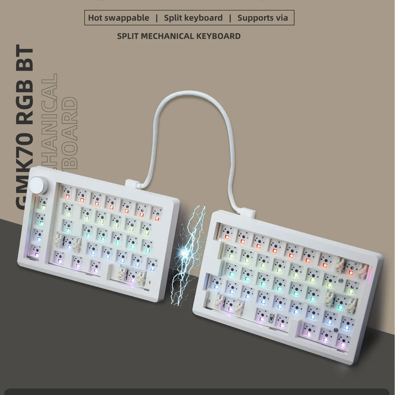 GMK70 Separate Gaming Mechanical Keyboard kit VIA/Qmk 3-Mode Wireless Bluetooth Hot Swappable Gasket Customization Keyboar