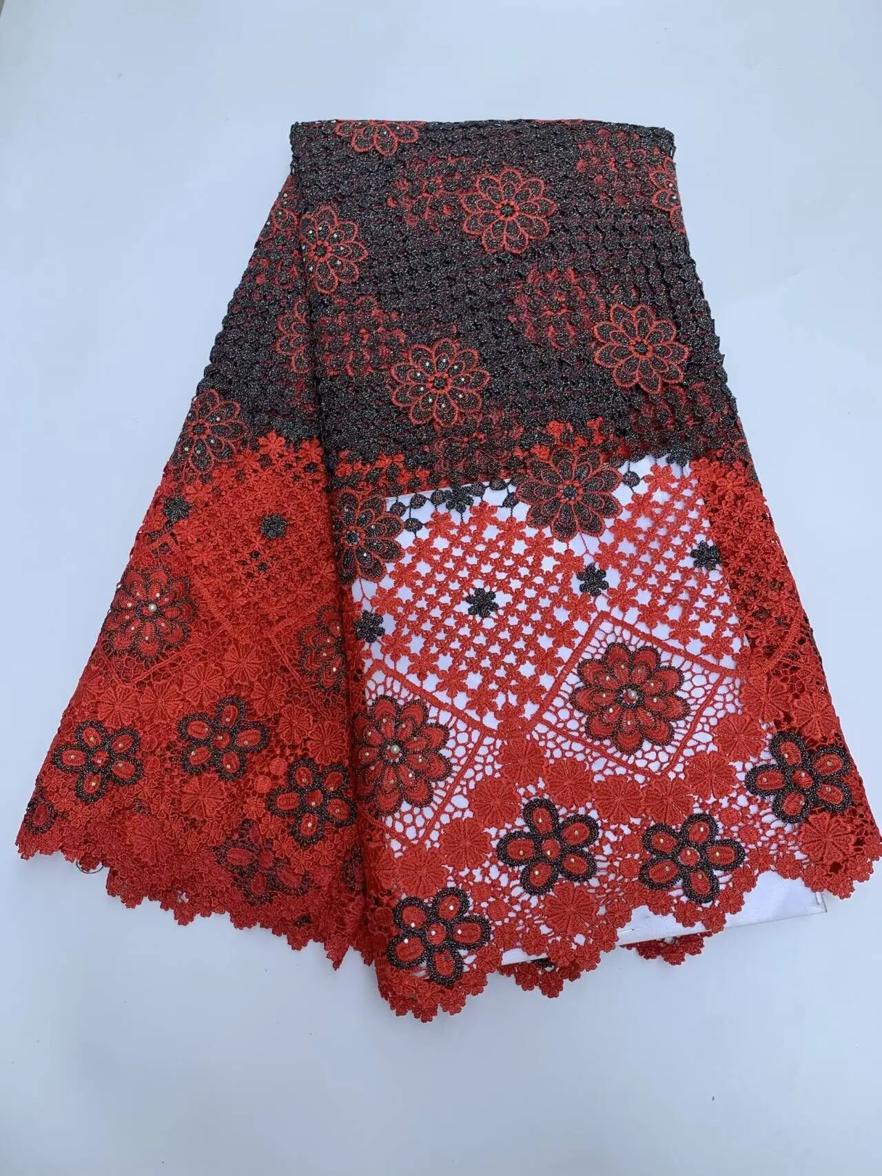 

2026 High-Quality Africa Nigerian Sequins Cotton Embroidery Lace Fabric Tulle for Wedding Party Dress Chiffon 5Yards TY011