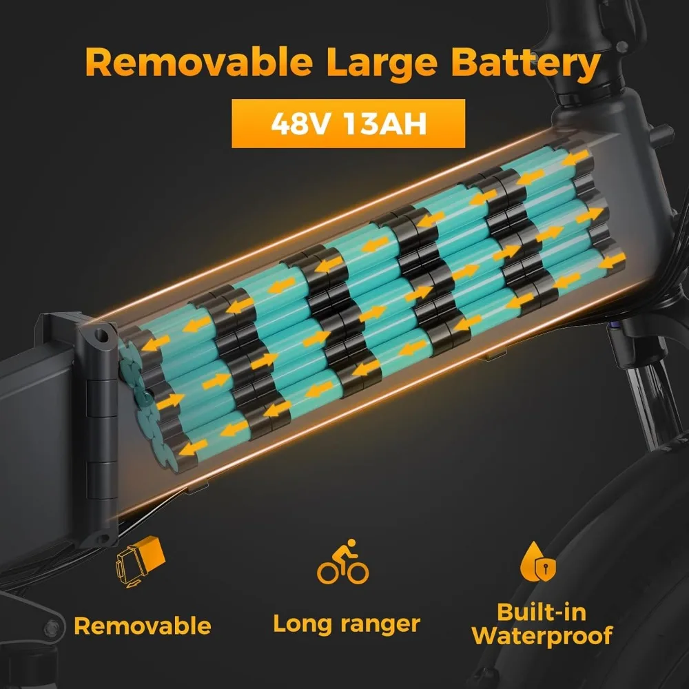 Elektrische fiets voor volwassenen, 1400 W piekmotor, ontwerp met volledig geveerd systeem, 20''*4.0 dikke band, opvouwbaar, fietsen met 7 versnellingen