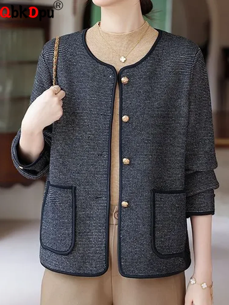 

Fall Winter O-neck Elegant Outerwears Women Casual Single Breasted Knitted Jackets Tops Korean Fashion Long Sleeve Chaquetas New