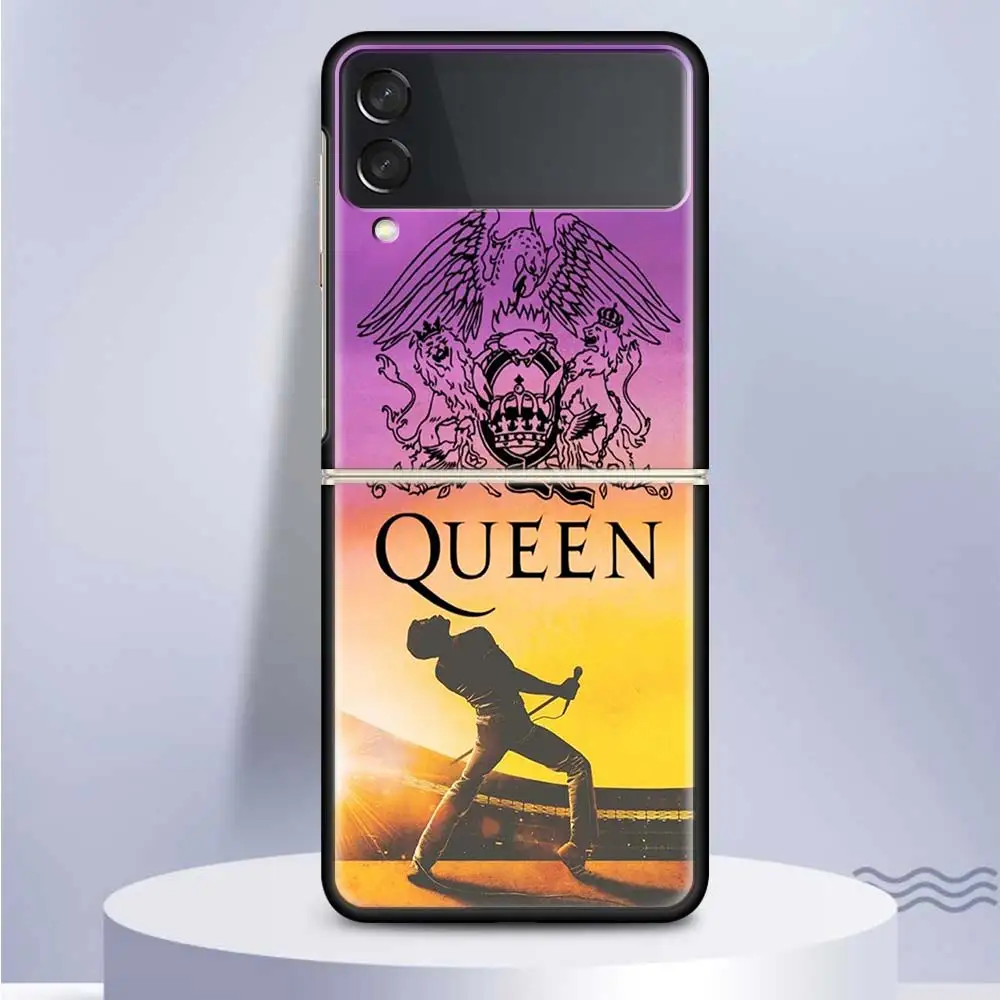 Rock Funky Freddie Mercury Queen Hard PC Clear Phone Case Cover for Samsung Galaxy Z Flip 5 4 3 5G Flip3 Flip4 Flip5 Customized