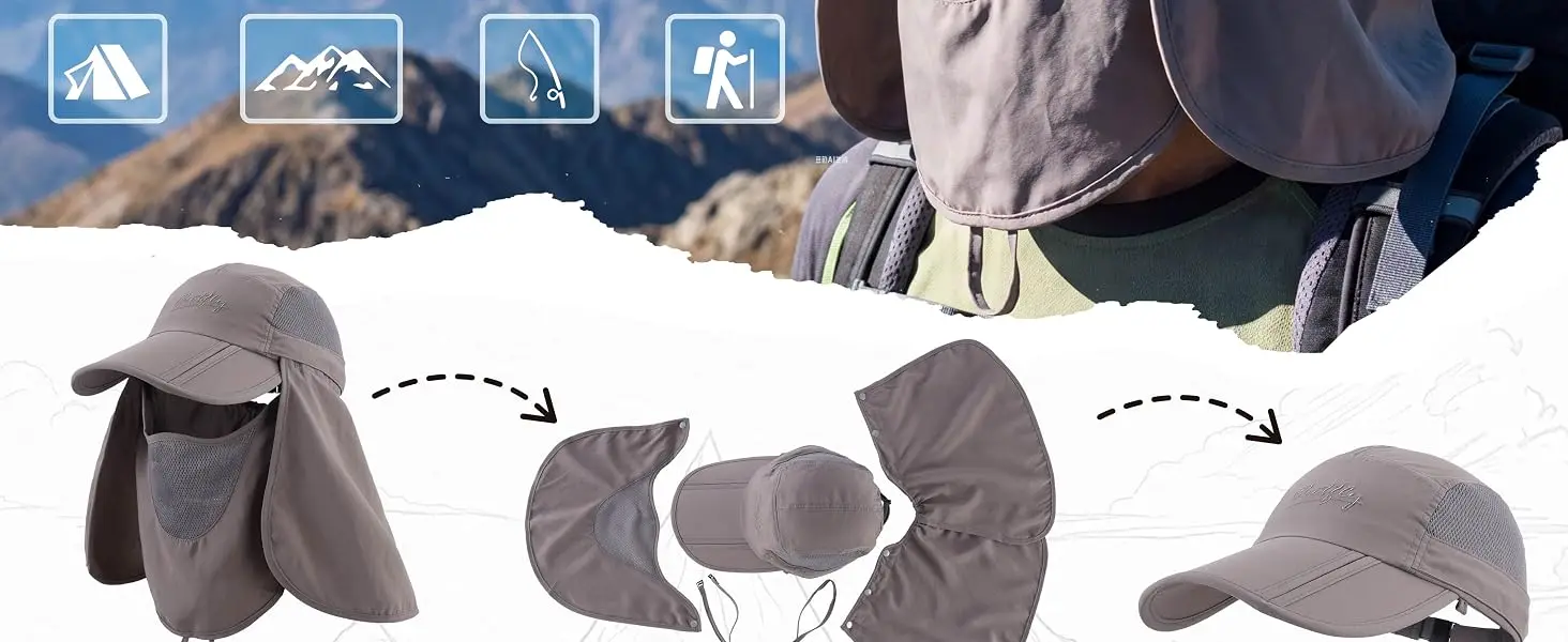 Connectyle Mens Frauen UPF 50 + Sonnenblende Hut Einstellbar Angeln Hüte Mit Abnehmbare Gesicht Maske Neck Klappe Außen Kappe – Detail 2