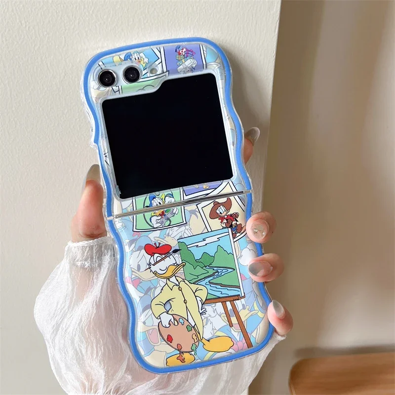 Cartoon Cute Disneys Donald Duck with Lanyard Phone Case for Samsung Galaxy Z Flip 3 4 5 5G PC Hard Anti-drop Back Cover Funda