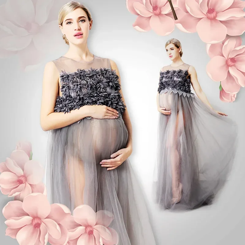 

Maternity Photography Dresses for Pregnant Women Photo Shoot Sexy Semi-transparent Pregnancy Dresses Round Neck Sleeveless Dress