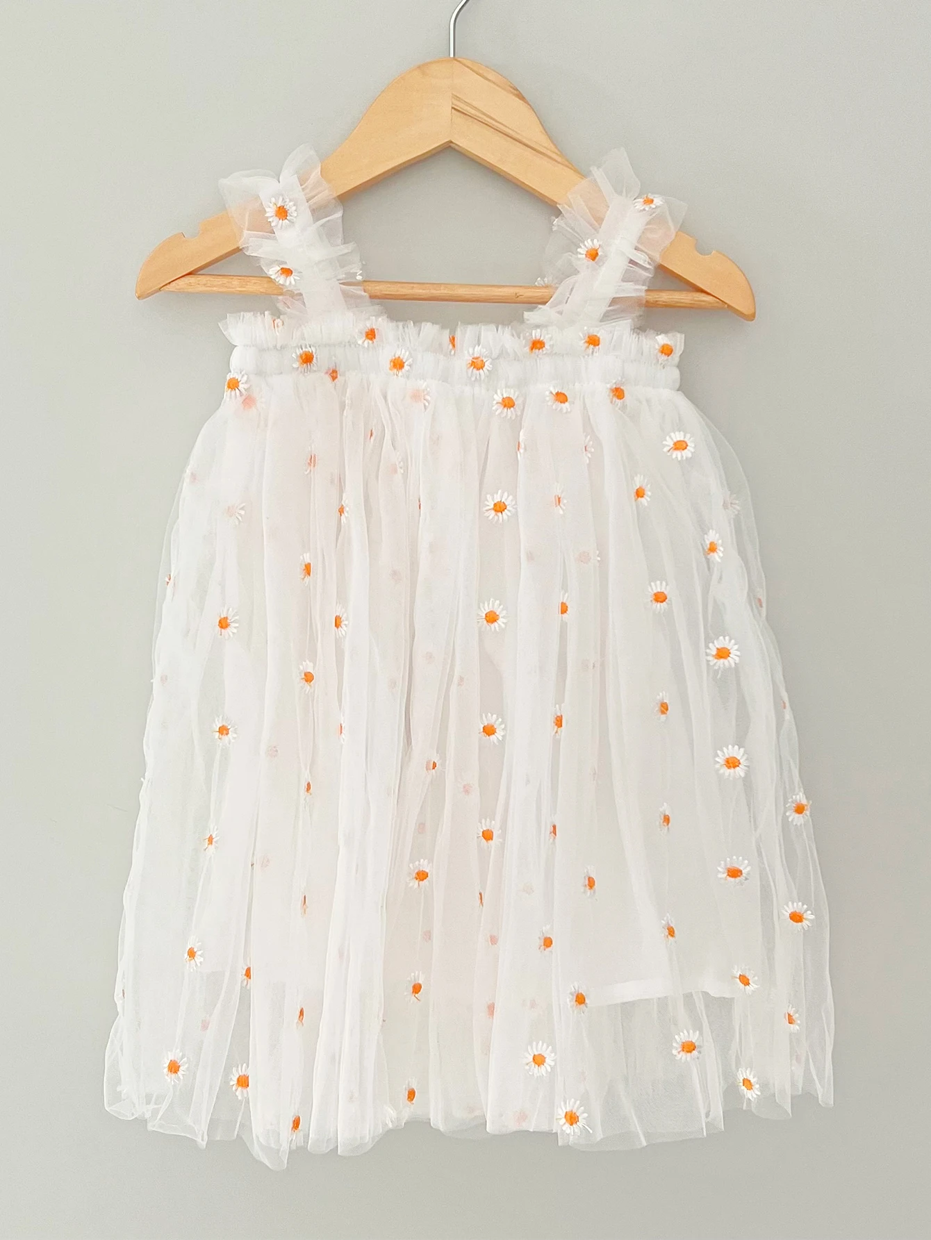 Summer Daisy Floral Baby Girls Tulle Dress Kid Birthday Party Dress Sleeveless Toddler Girl Princess Daisy Dress With Headband