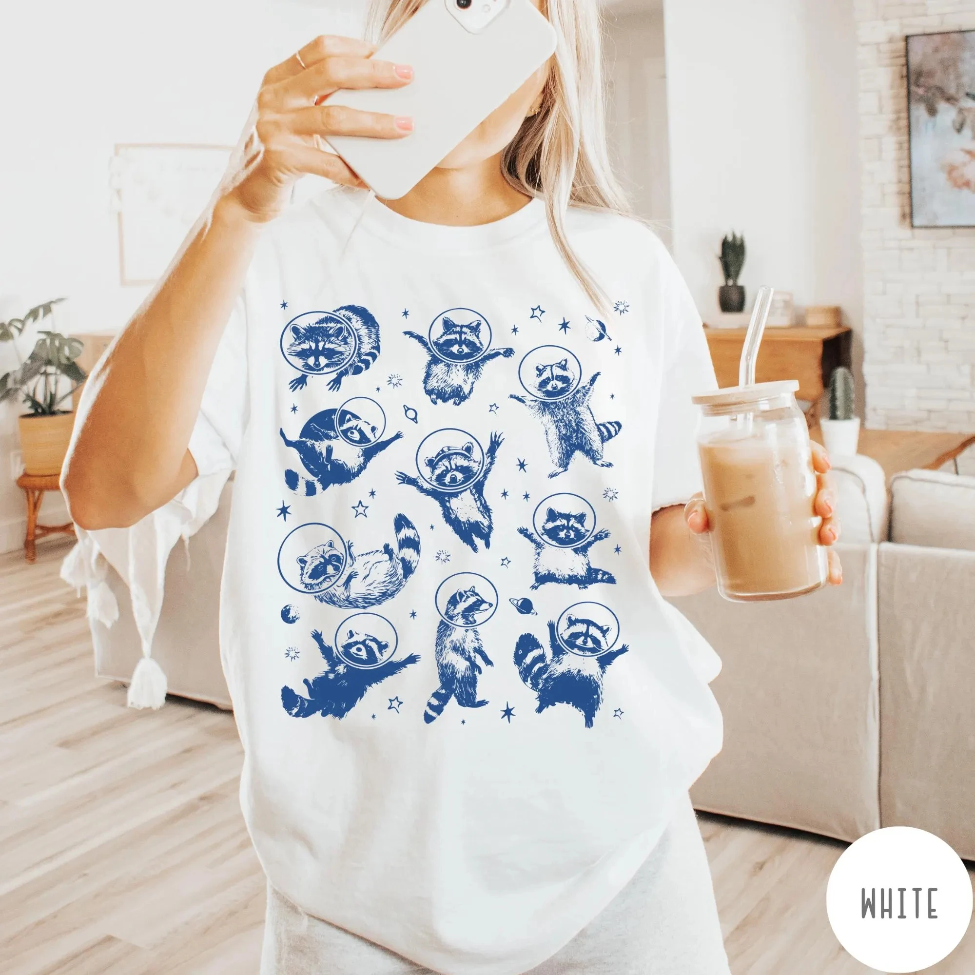 Women's Plus Size Raccoons in Space T-shirt Pure Cotton Breathable Fashionable and Versatile Unisex Streetwear Oversized
