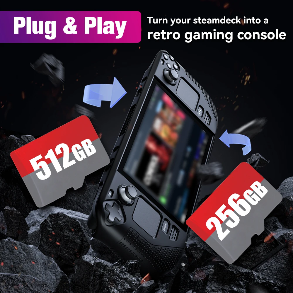 بطاقة ألعاب 1 تيرا بايت مع 61000 لعبة ريترو لوحدة التحكم المحمولة SteamDeck/Win Batocera 39 TF بطاقة لـ PSP/N64/PS3/PS2/PS1/MAME/Neogeo