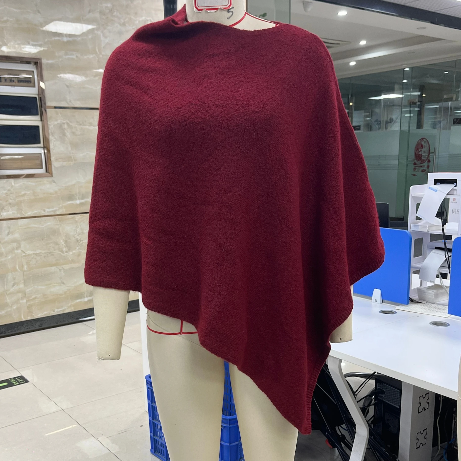 

Women's Luxury Asymmetrical Poncho Sweater Solid Color Boat Neck Knit Shawl Wrap Cape Pullover for Fall Spring