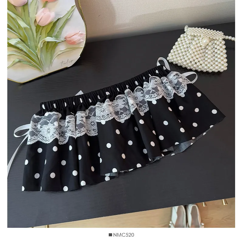 autumn sweet lace polka dot bow short skirt for women