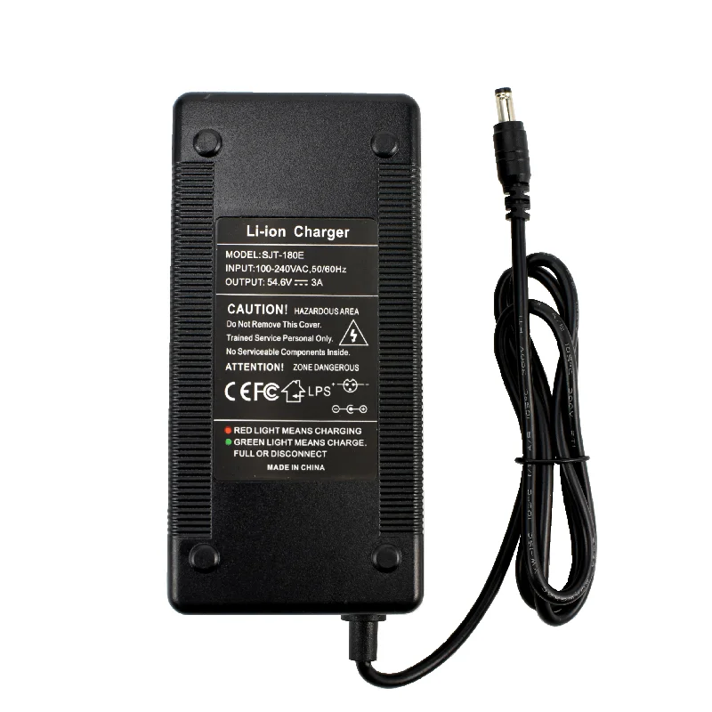 Carregador de bateria do íon do lítio para o bloco de bateria do lítio, tomada fêmea IEC, 3 Pin, 48V, 54.6V, 3A