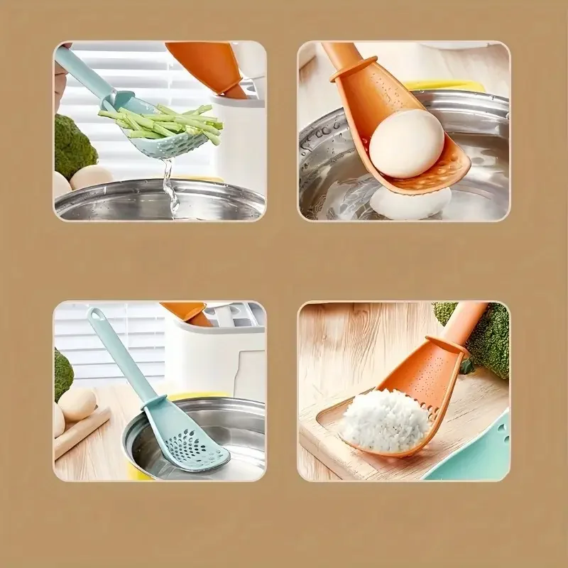 1pc White Plastic Draining Spoon Multi Functional Potato Masher Vegetable Washing Draining Rice Spoon Kitchen Accessories
