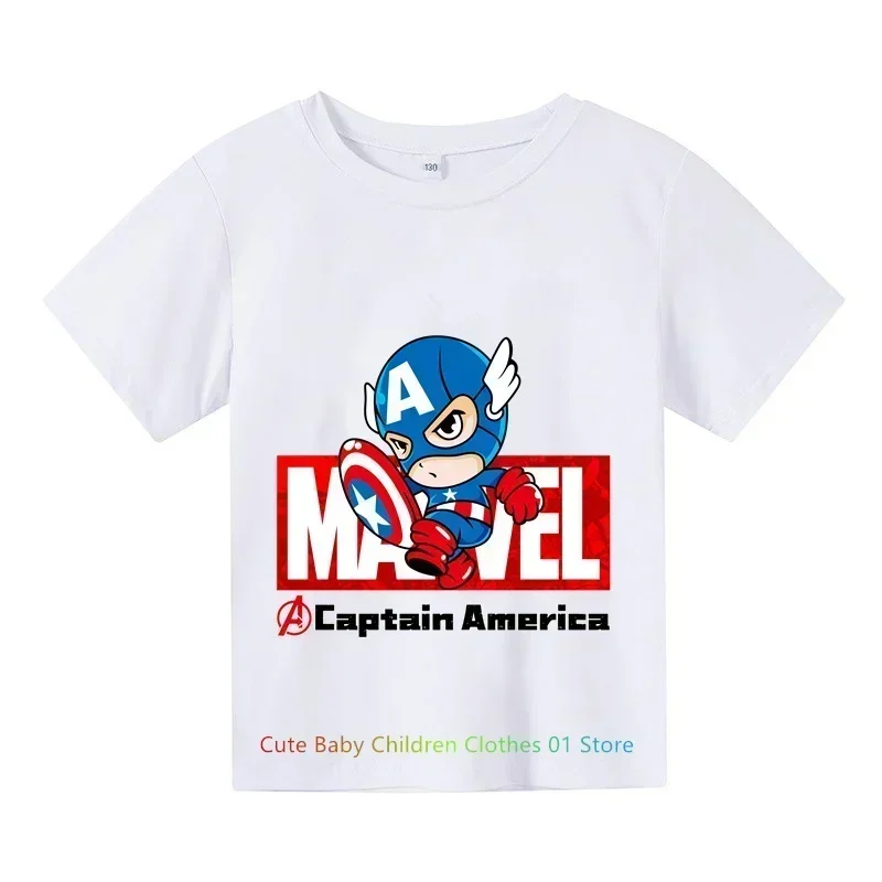 Cartoon Marvel Captain America T-shirt Boys Girls Casual crew neck Short sleeve Kids T-shirt Street wear Summer Top T-shirt