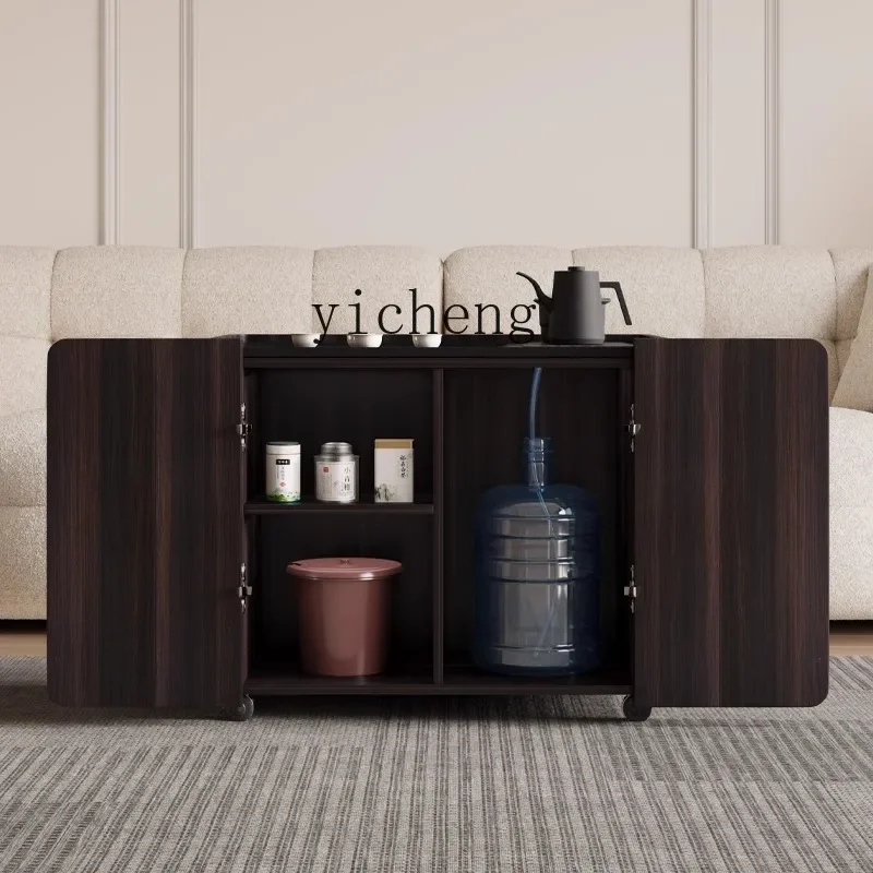 Tqh Solid Wood Small Coffee Table Movable Balcony Tea Cabinet Trolley Sofa Side Table Tea Making