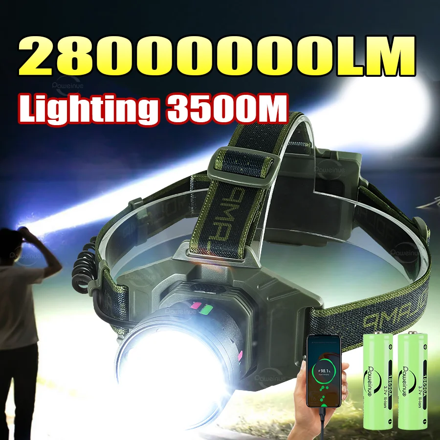 

2025 Powerful Strong Light Headlight High Power Rechargeable LED Headlamp Flashlight Long Range 3500M Head Torch Camping Fishing