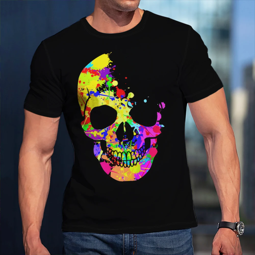 

Summer Fashion Casual Trend Skull Graphic Funny Man T-shirts Hip hop 3D Print Harajuku Personality Round Neck Short Sleeve Top