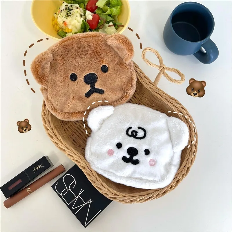 1Pcs Cute Bear Mini Money Bags Flannel Plush Coin Purse Girls Portable Cosmetic Card Holder Storage Bag Pouch Headphone Bag