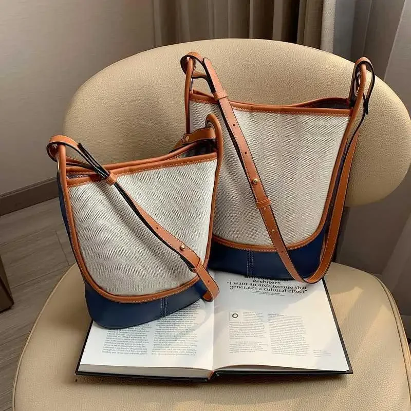 Canvas Bag Color Blocked Crossbody Bucket Bag Fashionable Women Shoulder Bags Crossbody Bags Designer Bags Shopping Bag Сумка