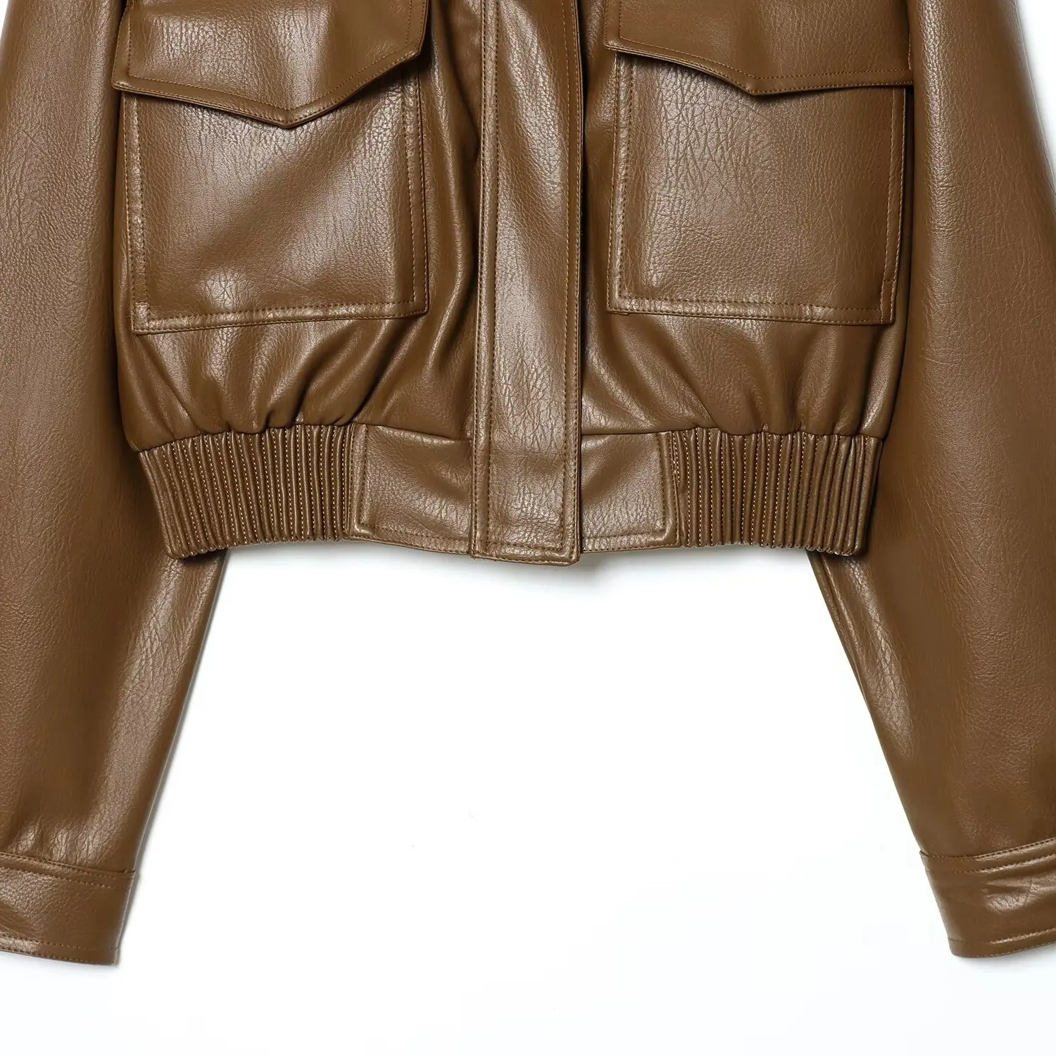 Faionable Basic PU Leather Jaet Women's Autumn Winter New Arrival Stand Collar Zipper ort Coat Simple Match All Seasons