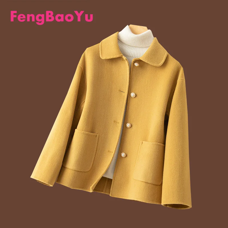 

Fengbaoyu Spring Autumn Double-sided Cashmere Lady Doll Collar Coat Loose Wool High-end Camel Woolen Blouse Free Shipping