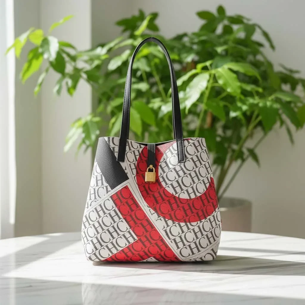 Exquisite Embossed Monogram Tote Bag Padlock Accent Spacious Shoulder Bag Daily Commute Fashion Matching Travel Essential