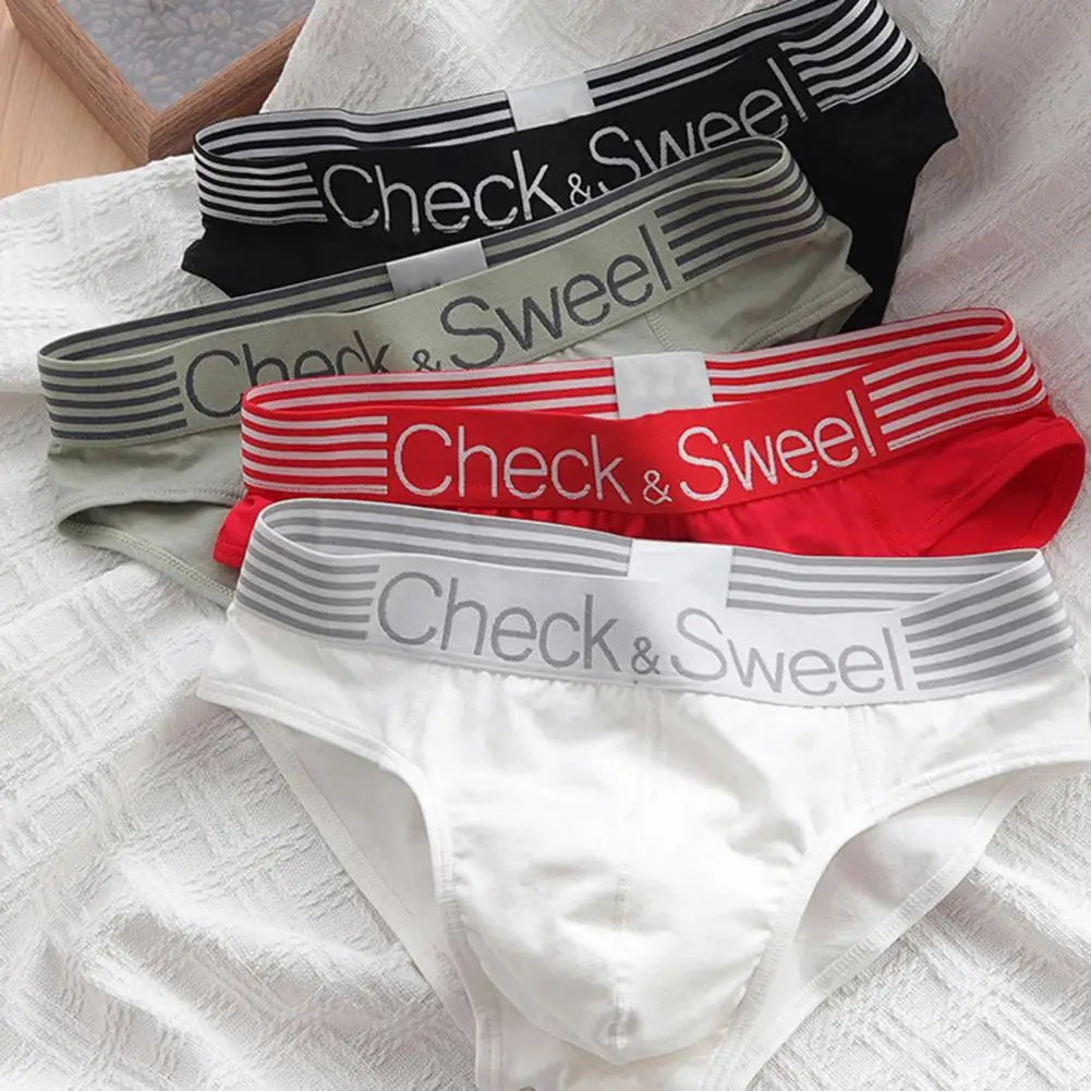 

Men Solid Color Underwear Men's Breathable Triangle Underwear Briefs with Wide-brimmed Design Solid Color Letter Print for Daily