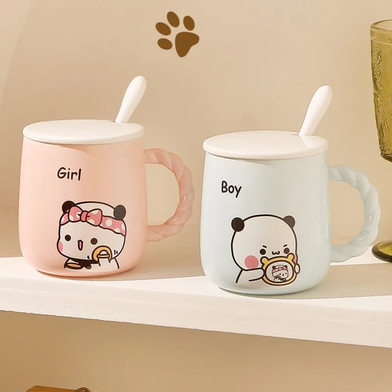 Cartoon Cute Yier Bubu Dudu Ceramic Mugs Mitao Panda With Lid Spoons Coffee Milk Water Cup Mugs Kawaii Drinkware Birthday Gift