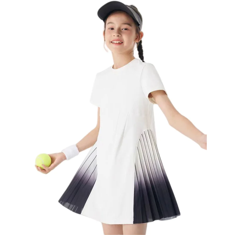 Girls Tennis Dress Kids Cute Golf Outfit School Sports Dresses Children Short Sleeve Workout Athletic Pleated Skirts With Shorts