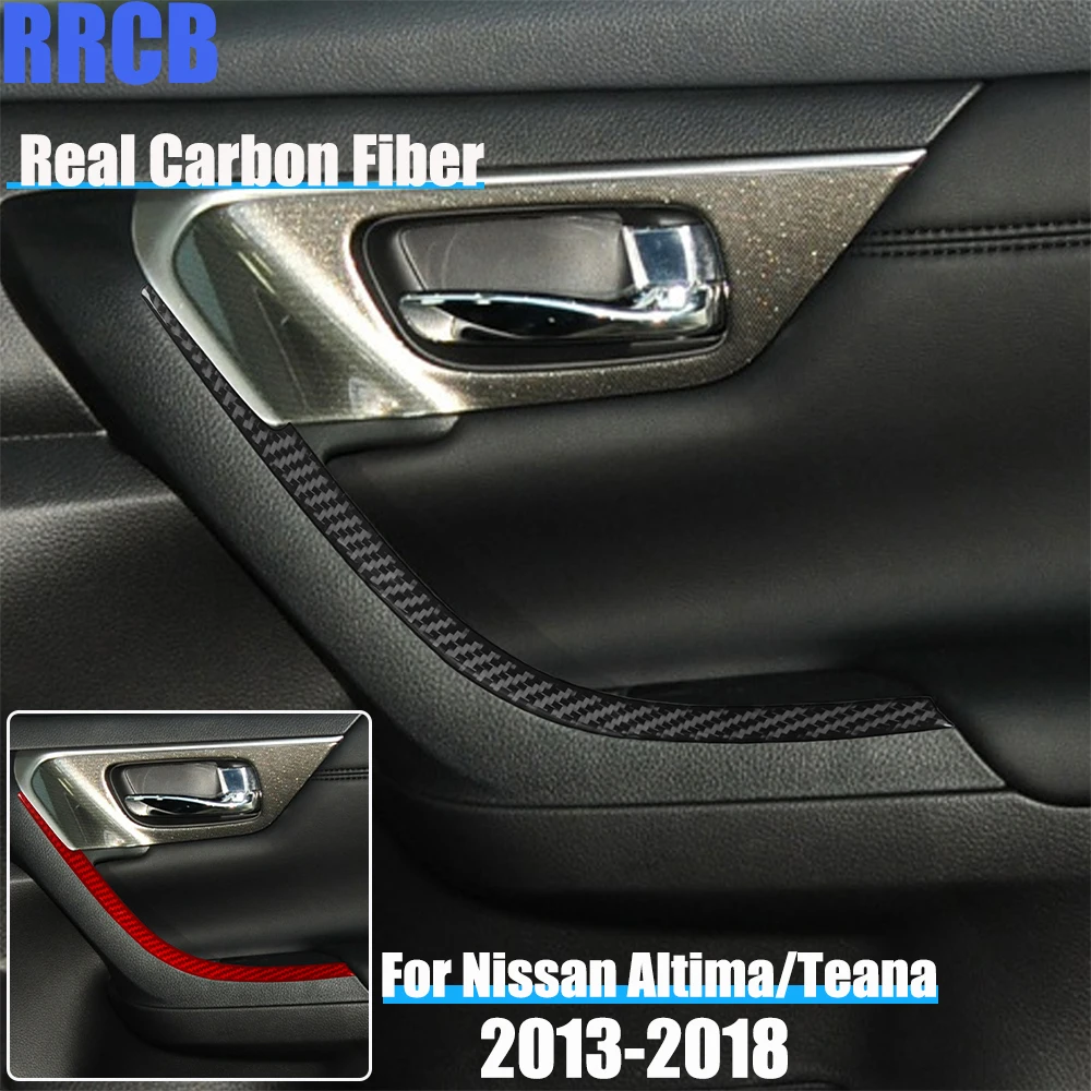 Real Carbon Fiber Car Accessories Front Door Armrest Soft Cover Sticker For Nissan Altima/Teana L33 2013 2014 2015 2016 2017 18