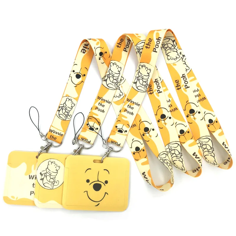 Pooh Bear Winnie Anime Lanyard Badge Holder ID Card Lanyards Mobile Phone Rope Key Lanyard Neck Straps Keychain Key Ring