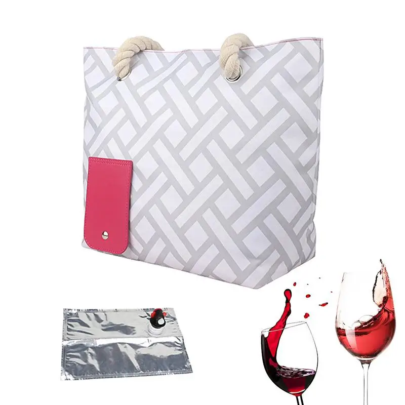 Portable Beach Wine Handbag Wine Tote Bag with Hidded Beverage Compartment Holds 2 Bottles of Wine for Travel Wine Tasting Party