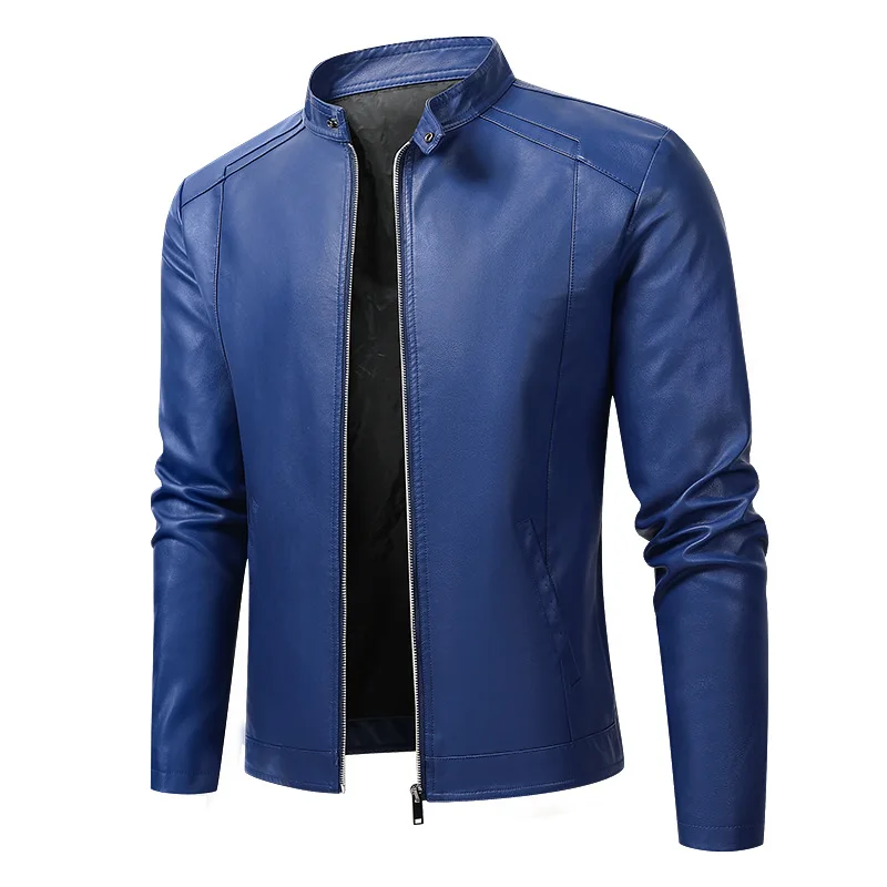 

Spring Autumn Motorcycle Jacket Leather Men Large Size Casual Slim Fit PU Coat Fashion Hansome Stand Collar Leather Jacket