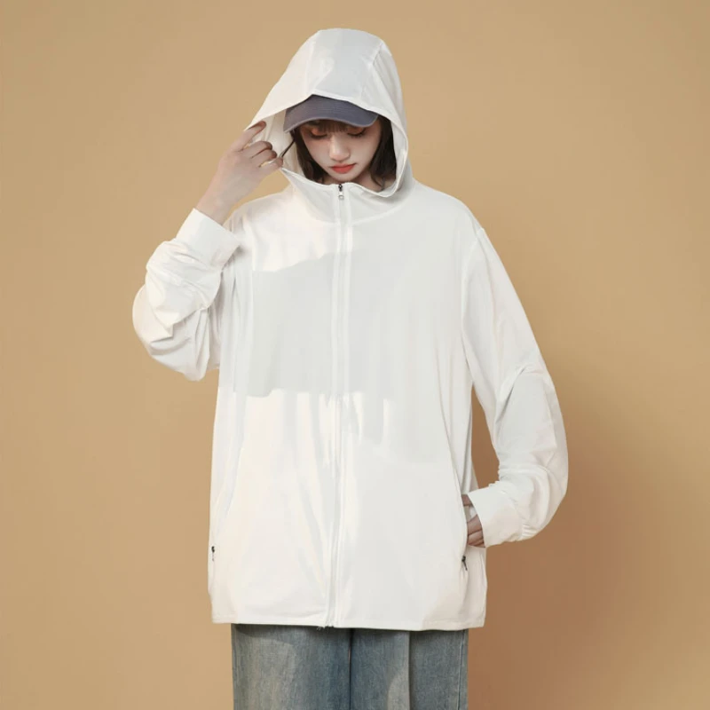 Sun-proof Thin Jackets Women Summer Pure Color Hooded Breathable Simple Elegant Casual Temperament Office Lady Daily Cozy 2023