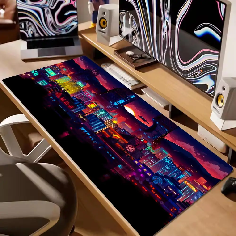 

Hot Sell City Neon Pixel Large Mouse Mat Gaming Mousepad Gamer Mousepads Rubber Keyboard Mats Desk Mats XXL Mouse Pads 900X400