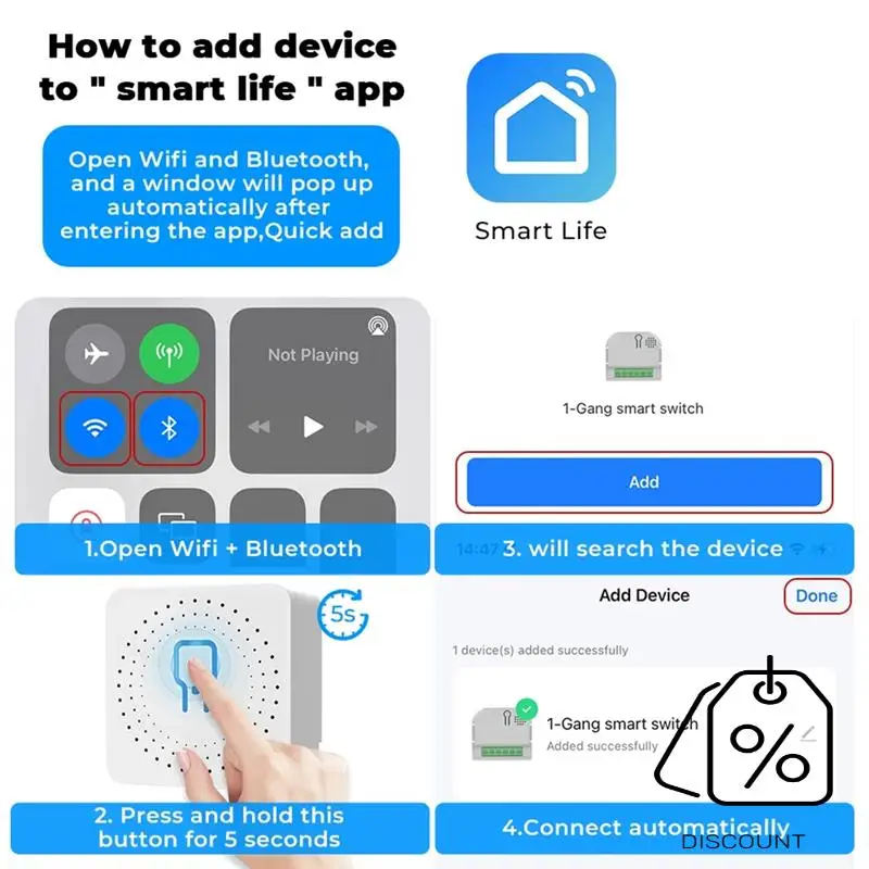 BAAG-Tuya Wifi RF433 وحدة تبديل ذكية مع جهاز التحكم عن بعد أتمتة المنزل لتقوم بها بنفسك قواطع صغيرة التتابع ل Alexa الذكية سهلة الاستخدام