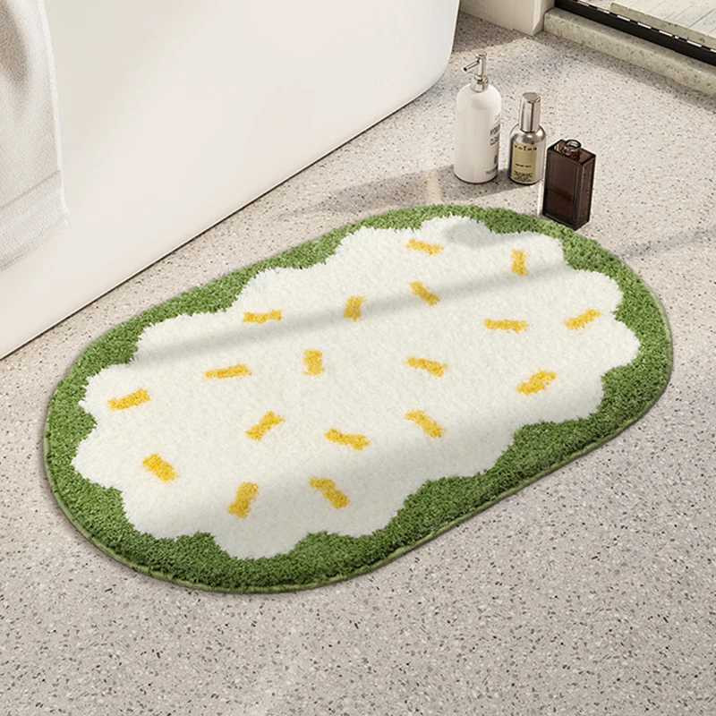 

Tufted Cake Bathroom Mat Soft Oval Area Rug Bathmat Tub Side Floor Absorbent Anti Slip Pad Cartoon Doormat Aesthetic Home Decor