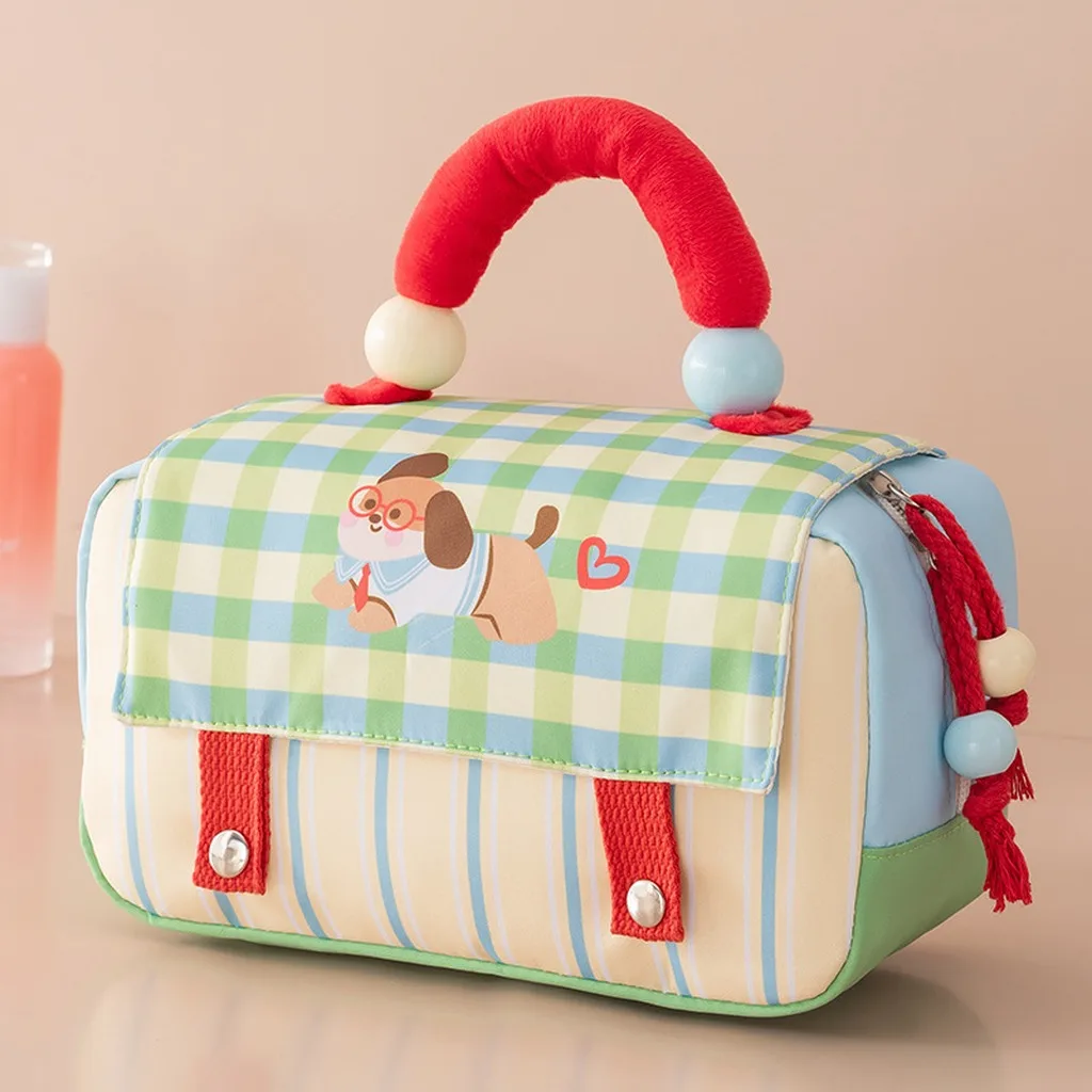 Cosmetic Storage Bag Quilted Cartoon Handheld Storage Bag Large Capacity Toiletry Bag Multi-Purpose For Makeup Kit Carrier Home